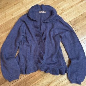 Betty Boop Balloon Sleeves Ruffle Knit Cardigan Purple